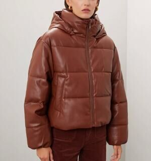 Oof Wear Brown Faux Leather Puffer Jacket SIZE 6 Hoodie Oversized Designer $428